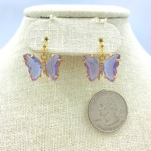 Butterfly Glass Dangle Earrings - Purple